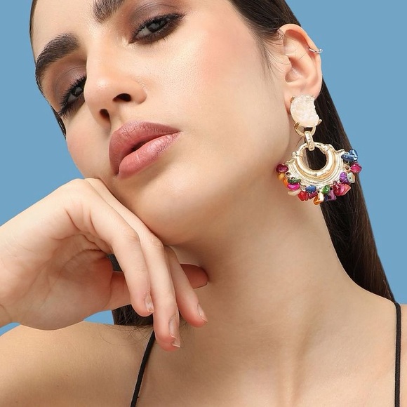 Boho Rainbow Gem Statement Earrings - Picture 2 of 2
